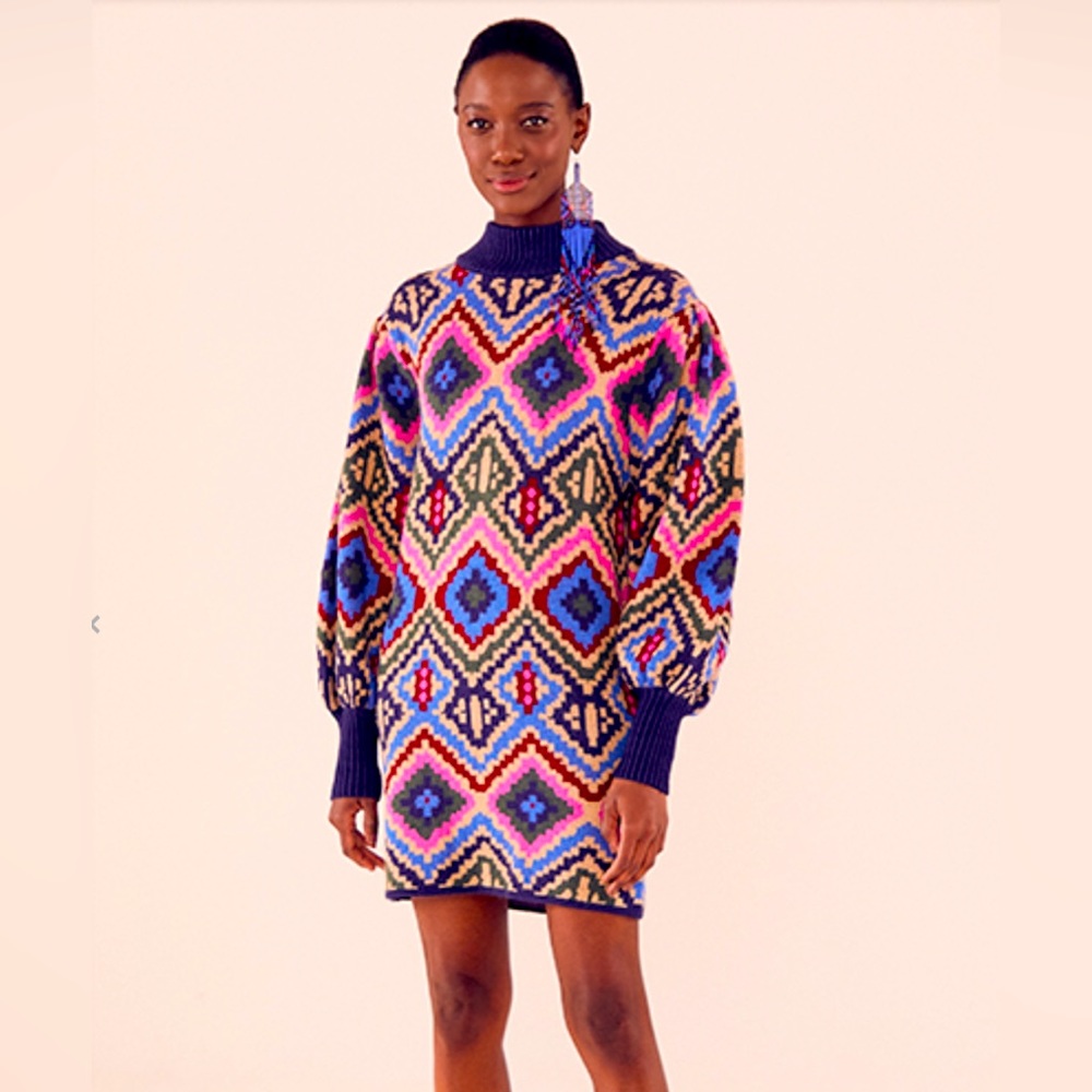 FARM Rio Rauti Puff Sleeve Sweater Dress (55% Acrylic, 35% Polyamide, 10% Wool)